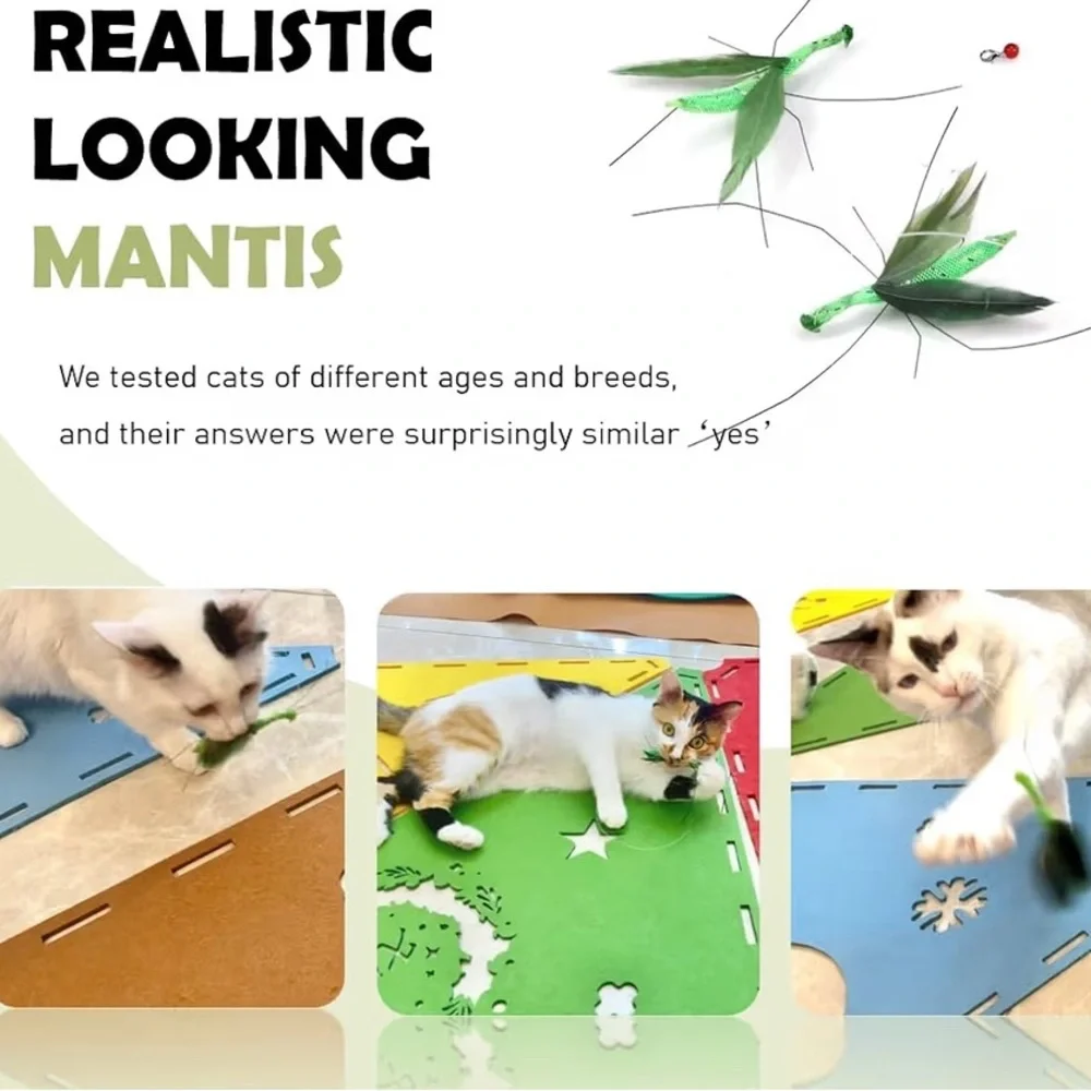 Cat Insect Feather Toys Replacement - 2 Pcs Handmade Natural Mantis